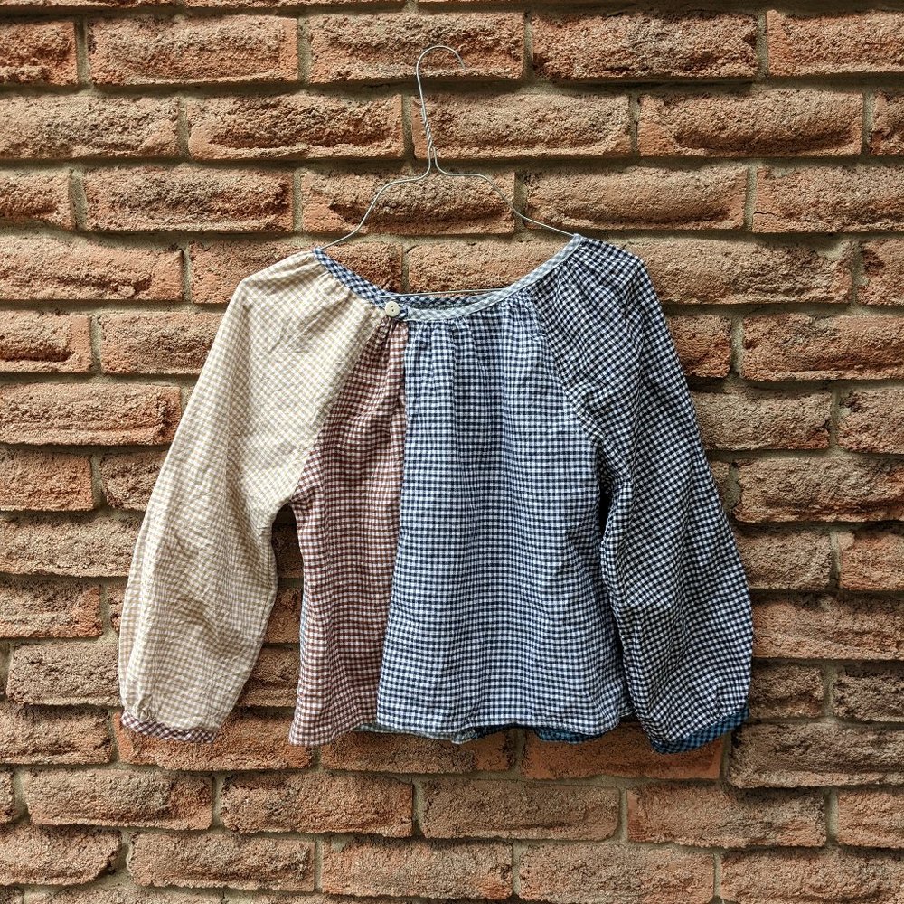 Colourblocked gingham cropped blouse